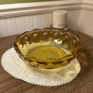 Vintage Bartlett Collins Manhattan EAPG Amber Thumbprint Glass Serving Bowl